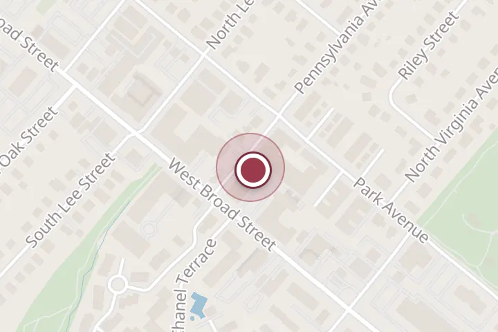 Street map around 450 W Broad St #120, Falls Church, with a pin at Midori Tea House
