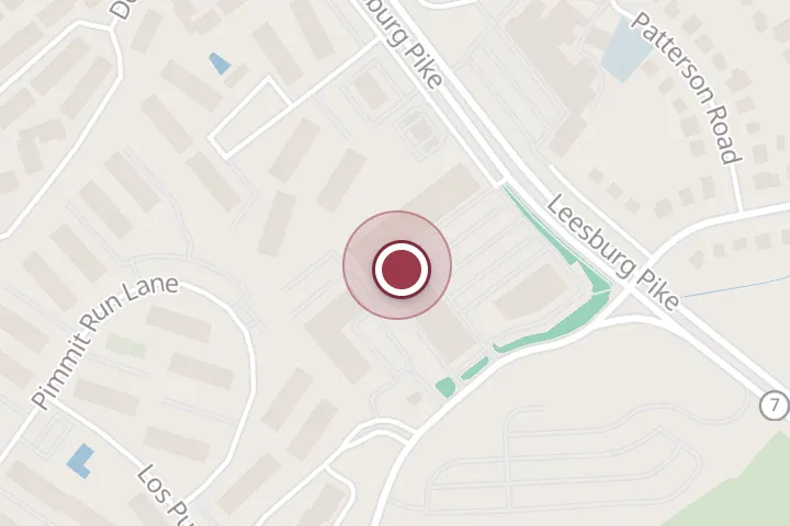 Street map around 7505p Leesburg Pike, Falls Church, with a pin at MIYU Beauty & Wellbeing - Falls Church