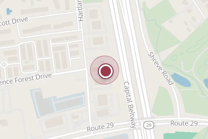 Street map around 2781 Hartland Rd, Falls Church, with a pin at Monarc Construction, Inc.
