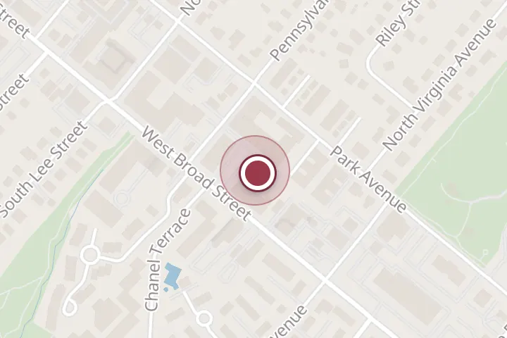 Street map around 444 W Broad St Unit E, Falls Church, with a pin at Nail & Spa Bonita