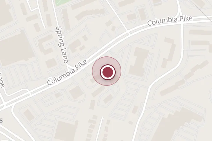 Street map around 5625 Columbia Pike, Falls Church, with a pin at Nathan Q. Le, DC