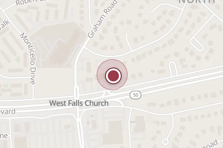 Street map around 7202 Arlington Blvd #214, Falls Church, with a pin at New World Cleaning Services, Inc.