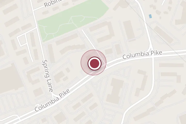 Street map around 5624 Columbia Pike, Falls Church, with a pin at Nile Mediterranean Grill