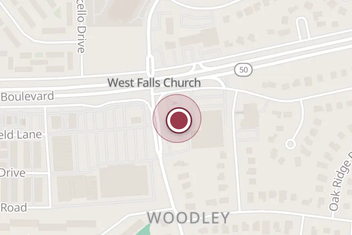 Street map around 7231 Arlington Blvd, Falls Church, with a pin at NOVA Tire & Auto