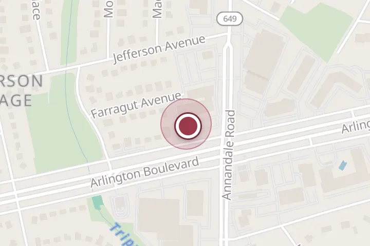 Street map around 6680 Arlington Blvd, Falls Church, with a pin at NTB-National Tire & Battery