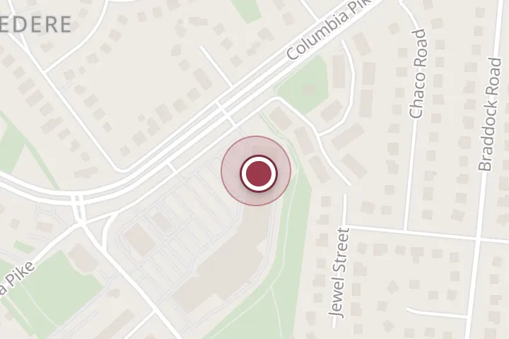 Street map around 6341 Columbia Pike Ste D, Falls Church, with a pin at Orangetheory Fitness
