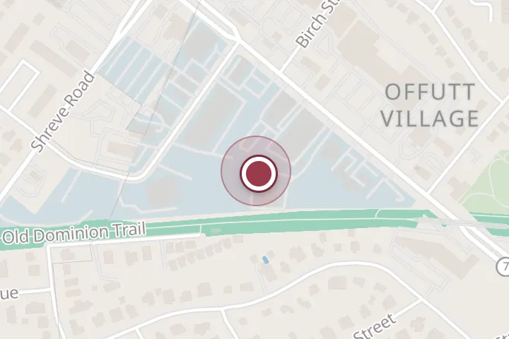 Street map around 1115 W Broad St, Falls Church, with a pin at Oscar's Body Shop
