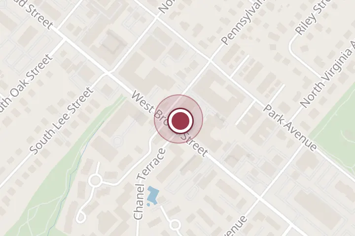 Street map around 450 W Broad St, Falls Church, with a pin at Panera Bread