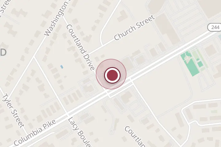 Street map around 5860 Columbia Pike, Falls Church, with a pin at Papa Johns Pizza