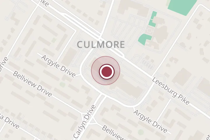 Street map around 6029 Leesburg Pike, Falls Church, with a pin at Peking Gourmet Inn