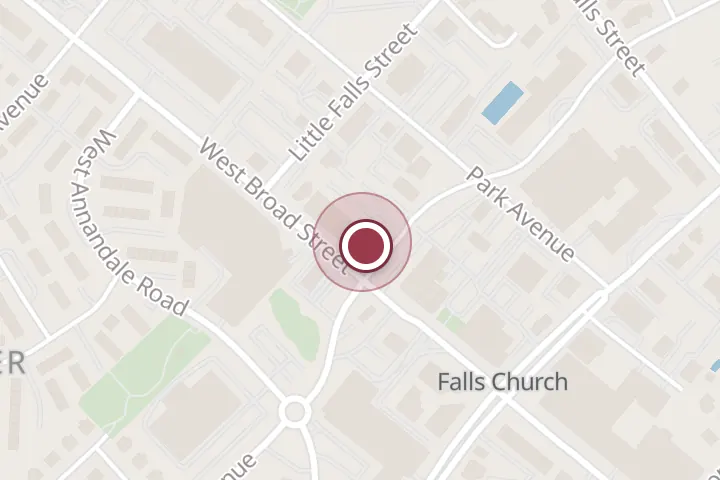 Street map around 232 W Broad St, Falls Church, with a pin at Pho 88 Restaurant