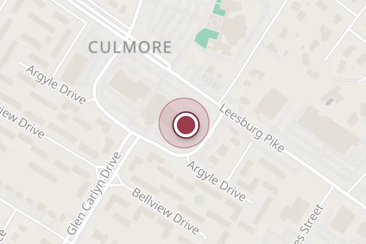 Street map around 6015 Leesburg Pike, Falls Church, with a pin at PHO & GRILL