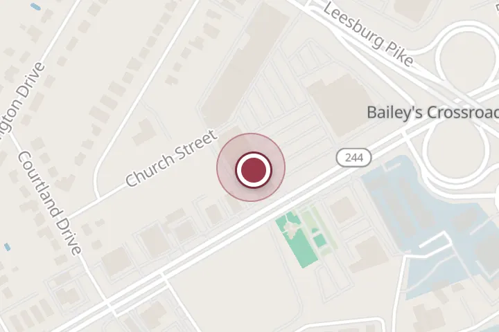 Street map around 5815 Leesburg Pike, Falls Church, with a pin at Pizza Hut