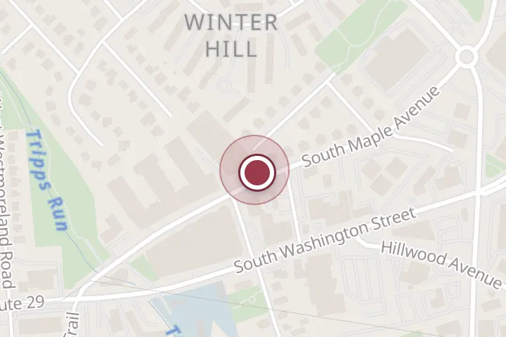 Street map around 400 S Maple Ave, Falls Church, with a pin at Pizzeria Orso