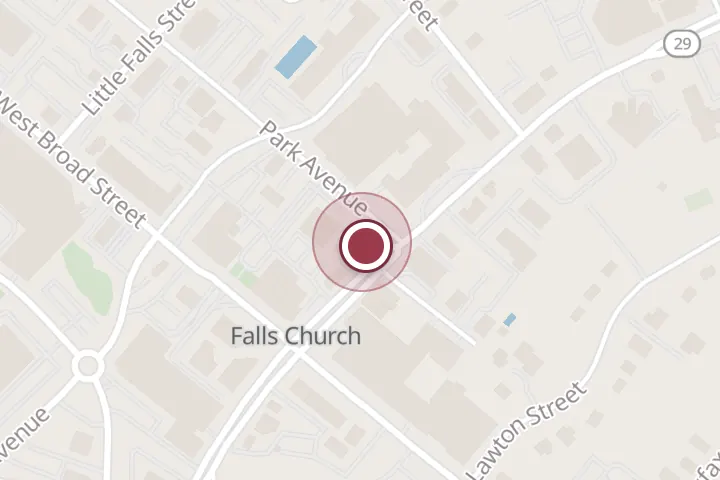 Street map around 137 N Washington St Ste 301, Falls Church, with a pin at Polu Kai Services