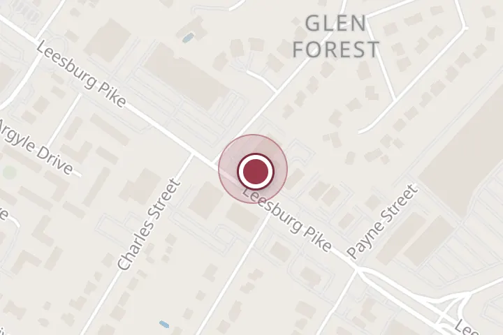 Street map around 5896 Leesburg Pike, Falls Church, with a pin at Popeyes Louisiana Kitchen