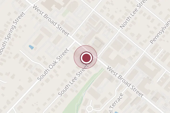 Street map around 701 W Broad St #411, Falls Church, with a pin at Potorac Law Office