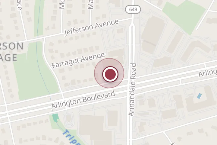 Street map around 6678 Arlington Blvd, Falls Church, with a pin at Present Restaurant