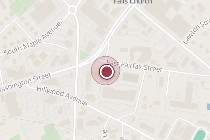 Street map around 102 E Fairfax St, Falls Church, with a pin at Preservation Biscuit Company