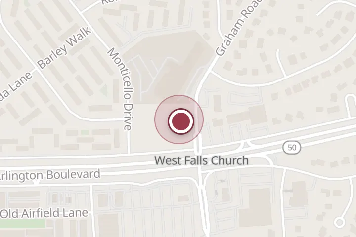 Street map around 7236 Arlington Blvd, Falls Church, with a pin at Pupuseria Mana