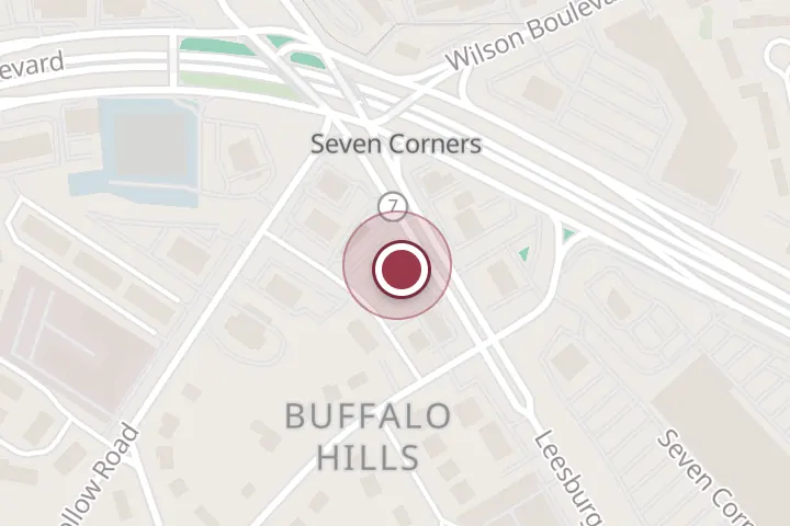 Street map around 6315 Leesburg Pike Ste A, Falls Church, with a pin at Qahwah Drip