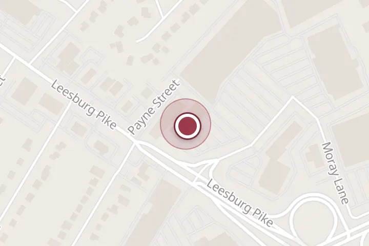 Street map around 5872 Crossroads Center Way, Falls Church, with a pin at QDOBA Mexican Eats