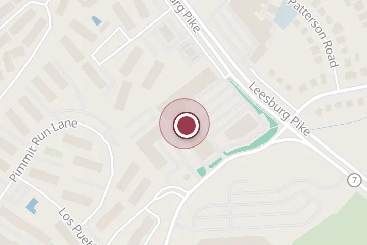 Street map around 7511 Leesburg Pike, Falls Church, with a pin at QDOBA Mexican Eats