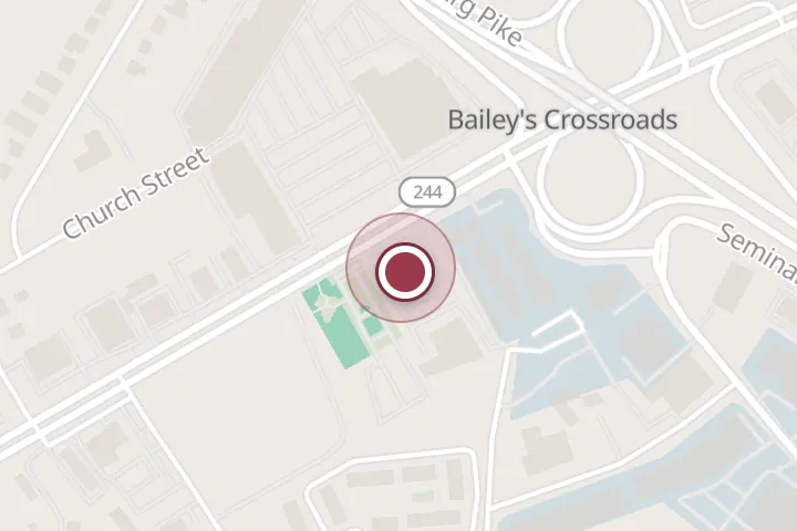 Street map around 5823 Columbia Pike, Falls Church, with a pin at Radley Acura - Service Department