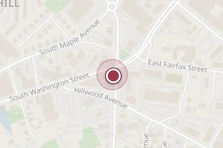 Street map around 301 S Washington St, Falls Church, with a pin at Rice Guys