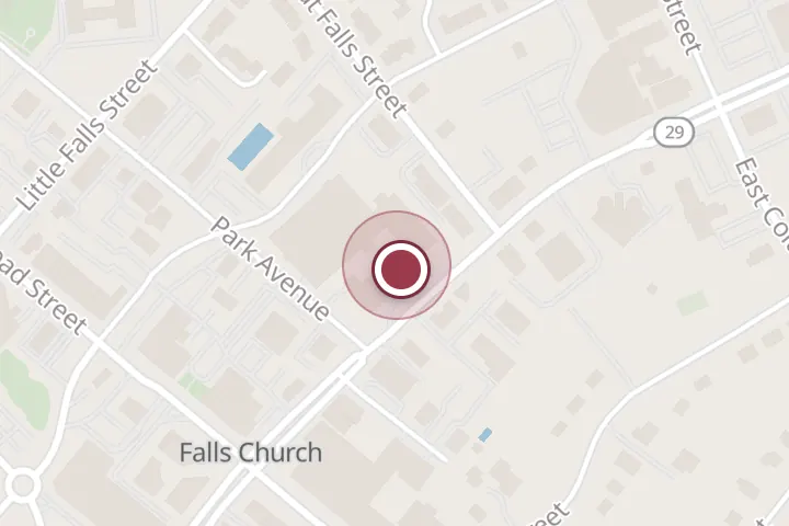 Street map around 201 N Washington St, Falls Church, with a pin at Robert S. Dill, LPC