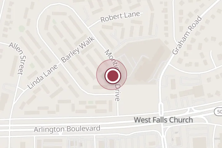 Street map around 2922 Monticello Dr, Falls Church, with a pin at Romero Contracting Inc