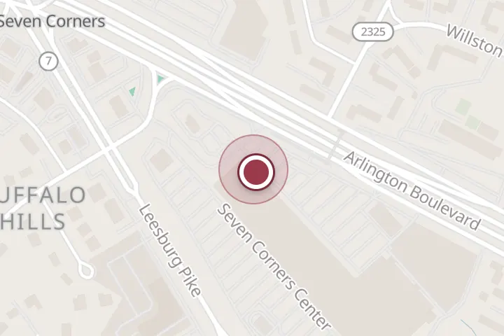 Street map around 6298 Seven Corners Center, Falls Church, with a pin at Ross Dress for Less