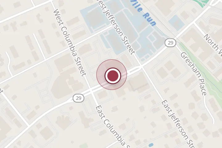 Street map around 407 N Washington St #100, Falls Church, with a pin at Rubina Dolvane, MD, FAAP