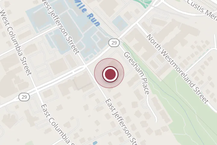 Street map around 500 N Washington St #200, Falls Church, with a pin at Rushi K. Surati, DO