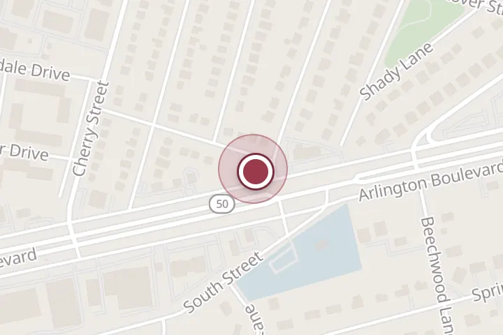 Street map around 6510 Arlington Blvd, Falls Church, with a pin at SALON AND BARBER PROSPERITY