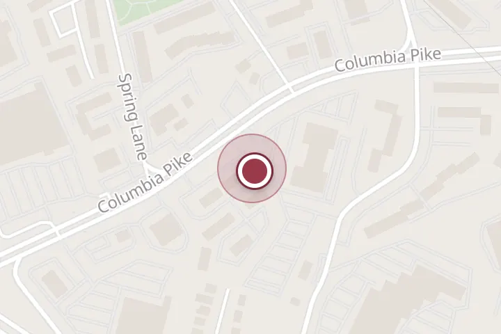 Street map around 5631 Columbia Pike, Falls Church, with a pin at Sandra's Hair Stylist