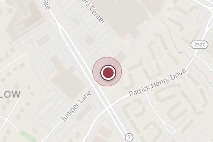 Street map around 6371 Seven Corners Center, Falls Church, with a pin at Scrub Pro Uniforms & Gallo Clothing