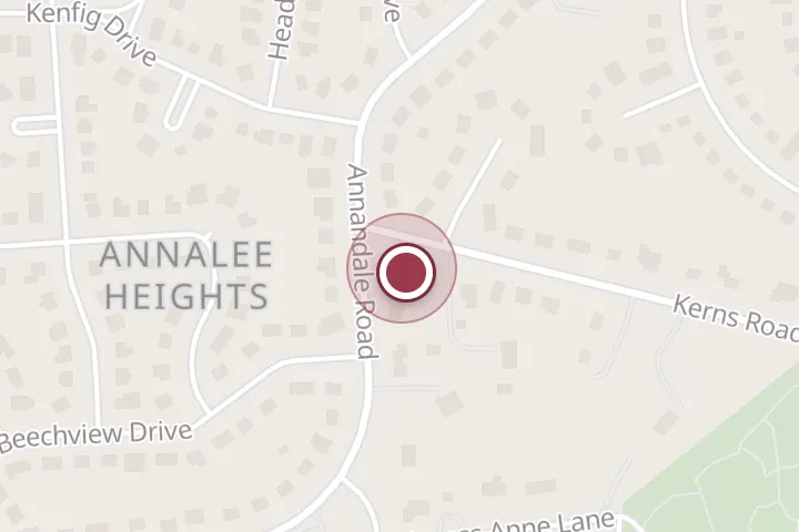 Street map around 6727 Kerns Rd, Falls Church, with a pin at Shine Pros Home Cleaning