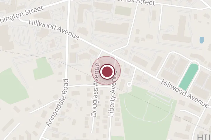 Street map around 303 Douglass Ave, Falls Church, with a pin at Smitty's Unisex Barber Shop