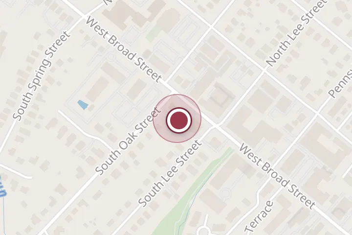 Street map around 709 W Broad St, Falls Church, with a pin at Spacebar