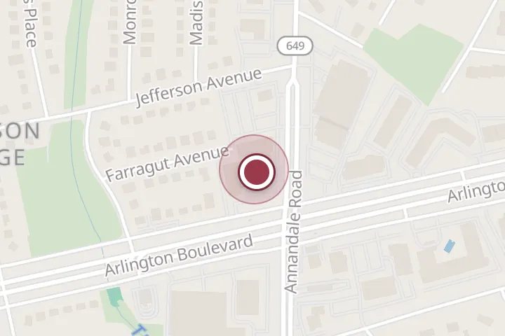 Street map around 6672 Arlington Blvd, Falls Church, with a pin at Spin Pollo Falls Church