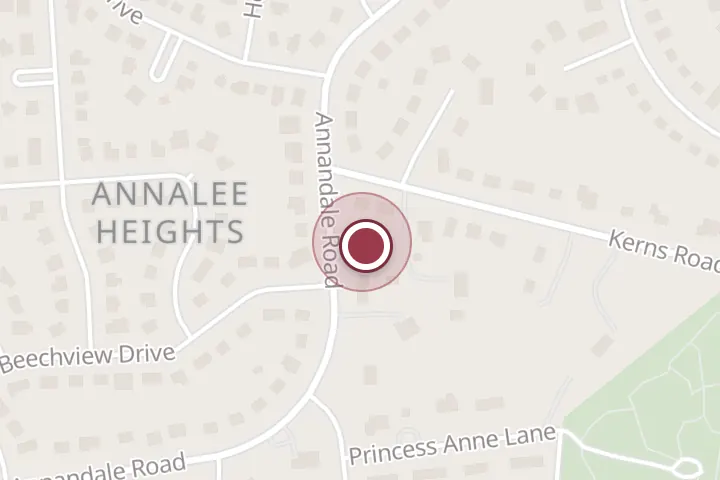 Street map around 3211 Annandale Rd U, Falls Church, with a pin at Springfield Contracting Services