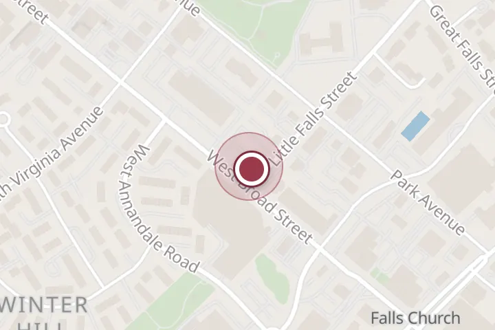 Street map around 300 W Broad St, Falls Church, with a pin at Stratford Garden