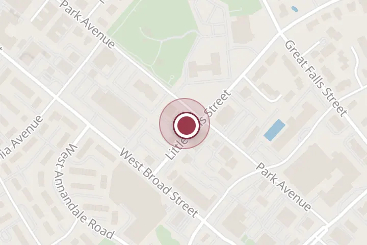 Street map around 301 Park Ave, Falls Church, with a pin at Stylish Patina Home, Kelly Thompson Realtor