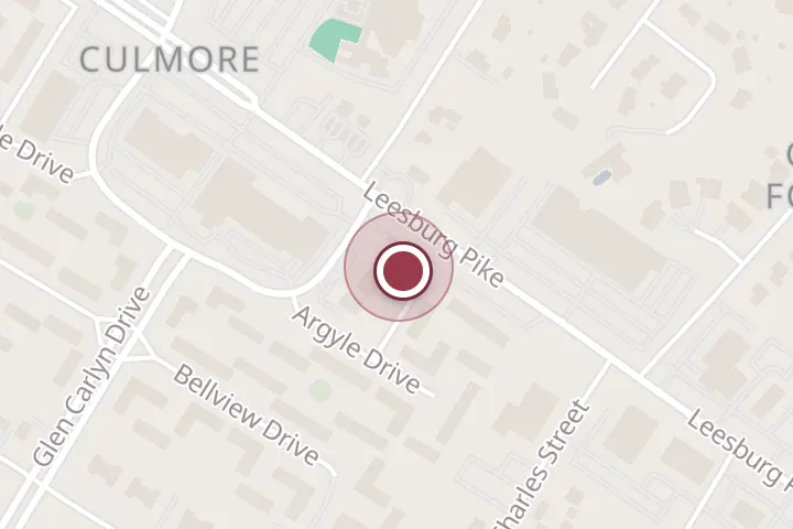 Street map around 5929 Leesburg Pike, Falls Church, with a pin at Sunoco Gas Station