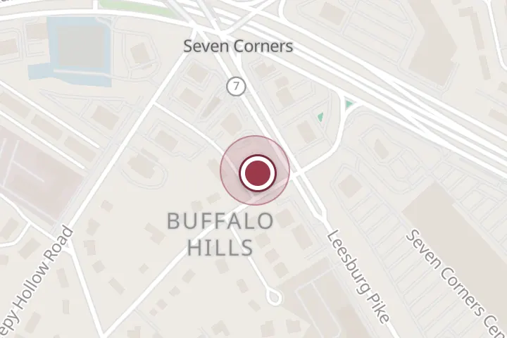 Street map around 6301 Leesburg Pike, Falls Church, with a pin at Sunoco Ultra Service Center