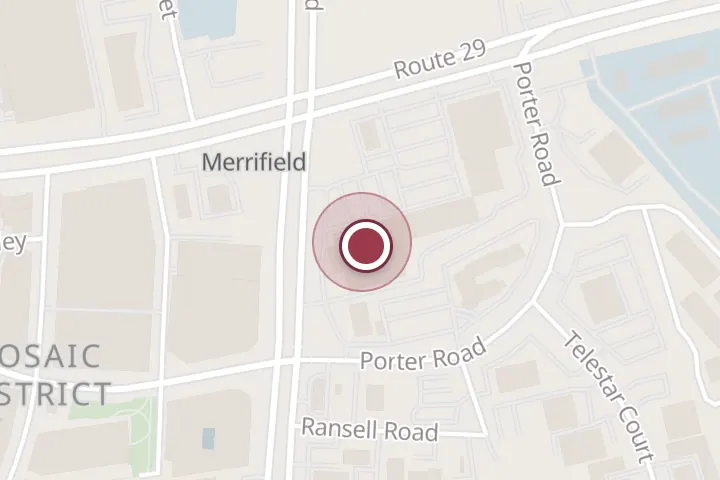 Street map around 2847 Gallows Road, Merrifield Plaza, Falls Church, with a pin at Super Grill Pollo