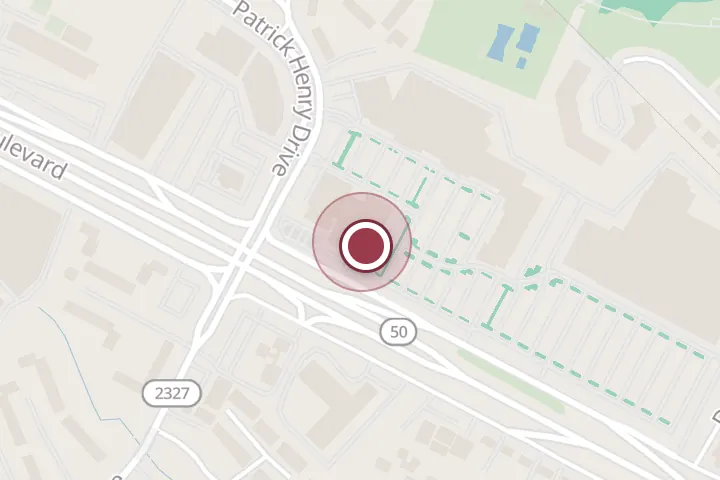 Street map around 6134-R Arlington Blvd, Falls Church, with a pin at Symmetry Salon Studios Falls Church