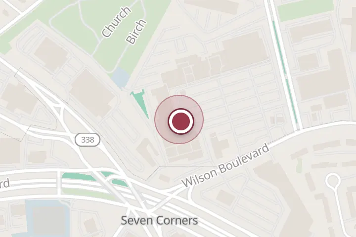 Street map around 6787A Wilson Blvd, Falls Church, with a pin at Teletron