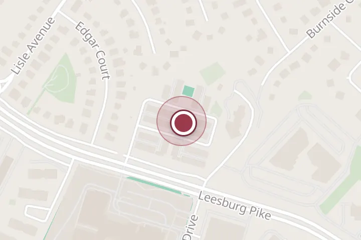 Street map around 7700 Leesburg Pike, Falls Church, with a pin at THE ARIO FRARIO GROUP